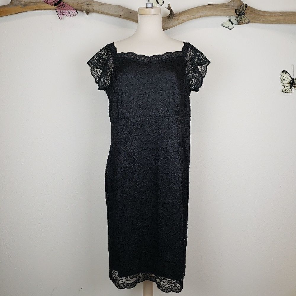 Worthington black lace dress sheer cap sleeves